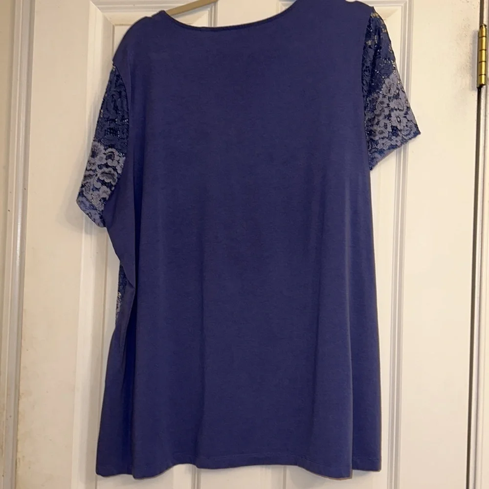 Isaac Mizrahi Live size 2X lace top blue - Picture 4 of 5